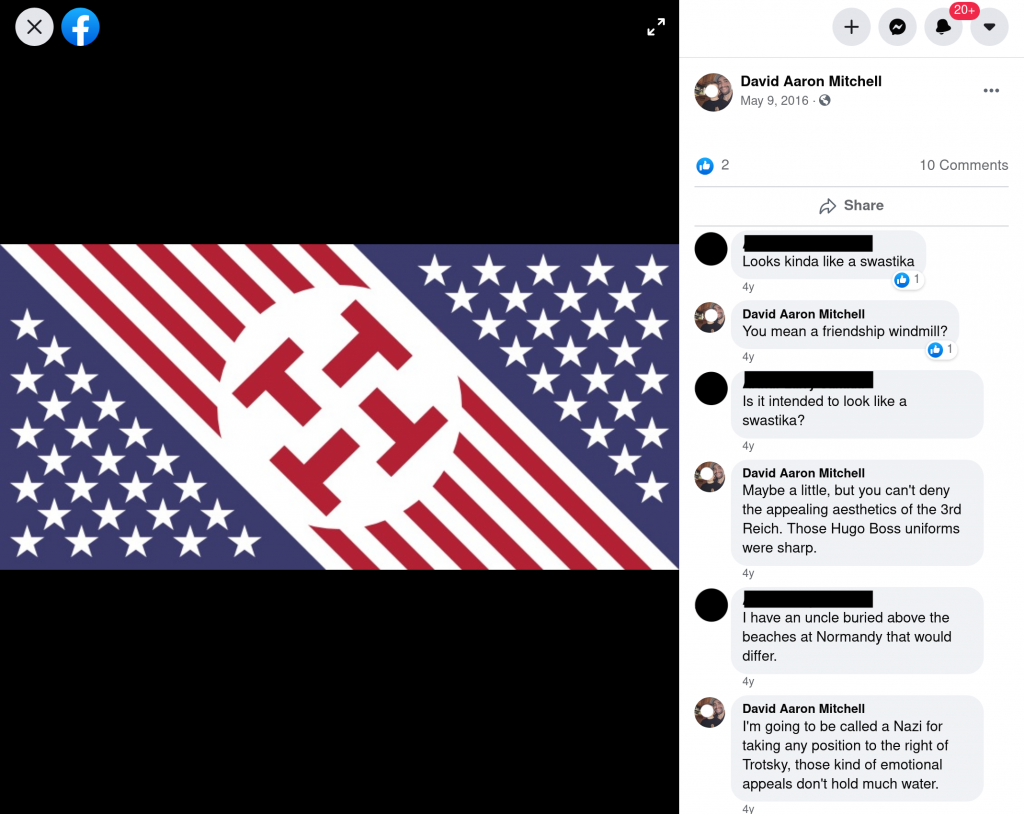 Facebook post by David Aaron Mitchell hinting at Fascist leanings.