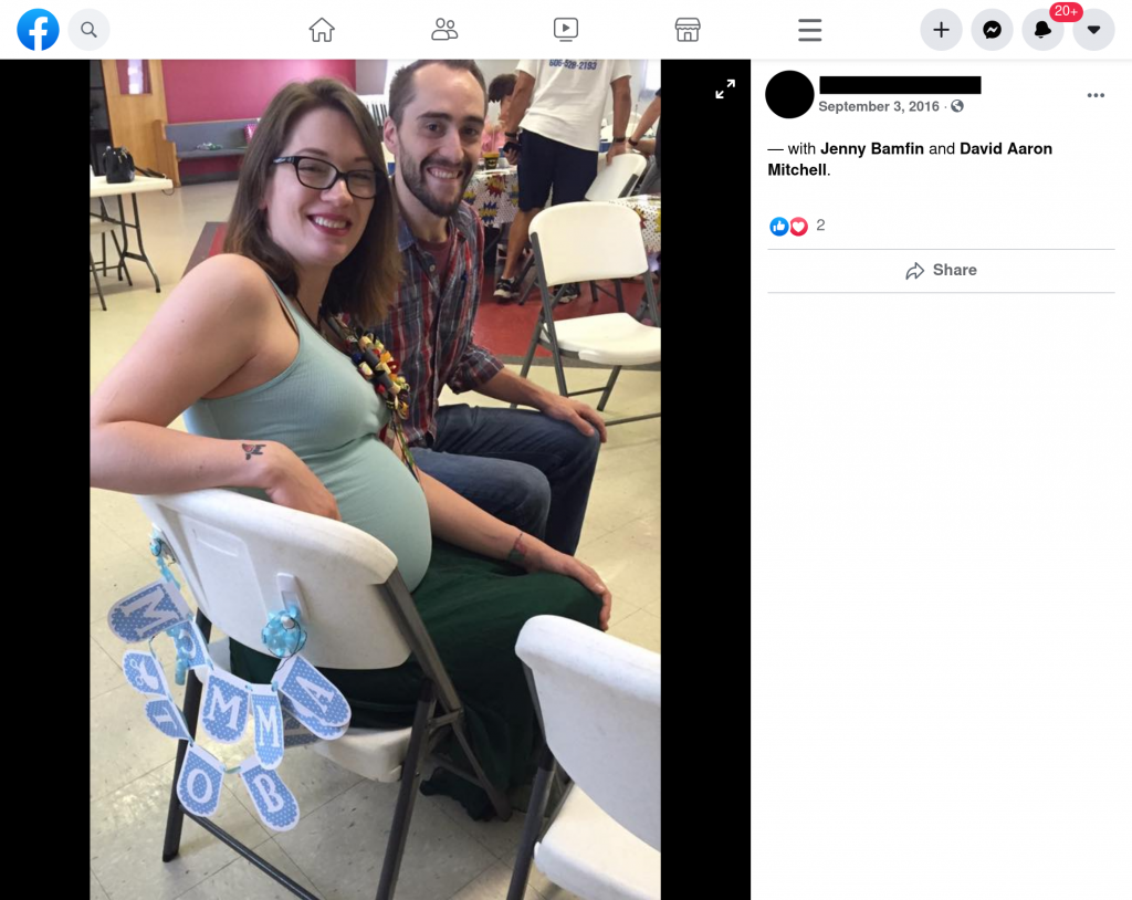 A Facebook post featuring husband and wife "Roscoe" and "Mary Protestant," aka David Aaron Mitchell and Jennifer L. GIlbert Mitchell.