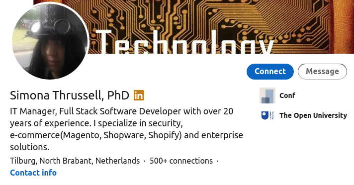 Diana Brancoveanu, aka Simona Thrussell, on LinkedIn.