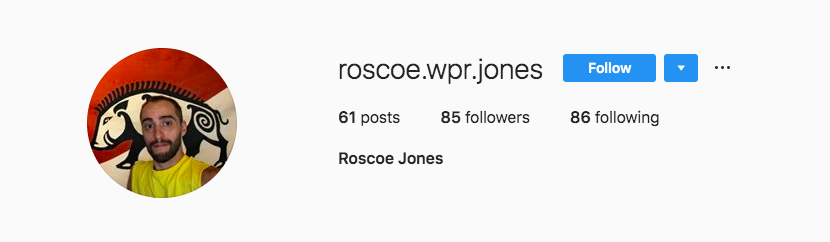 "Roscoe"'s Instagram profile.