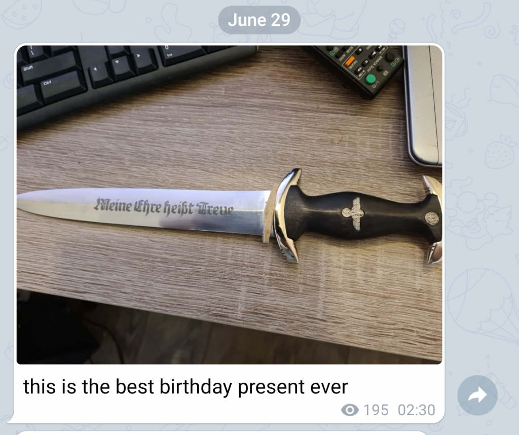 Nazi dagger. Post on Telegram messenger by "Pikachu."