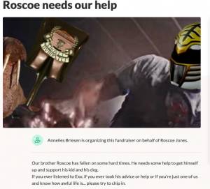 Screenshot of a GoFundMe campaign for supporting "Roscoe" during his time of need.