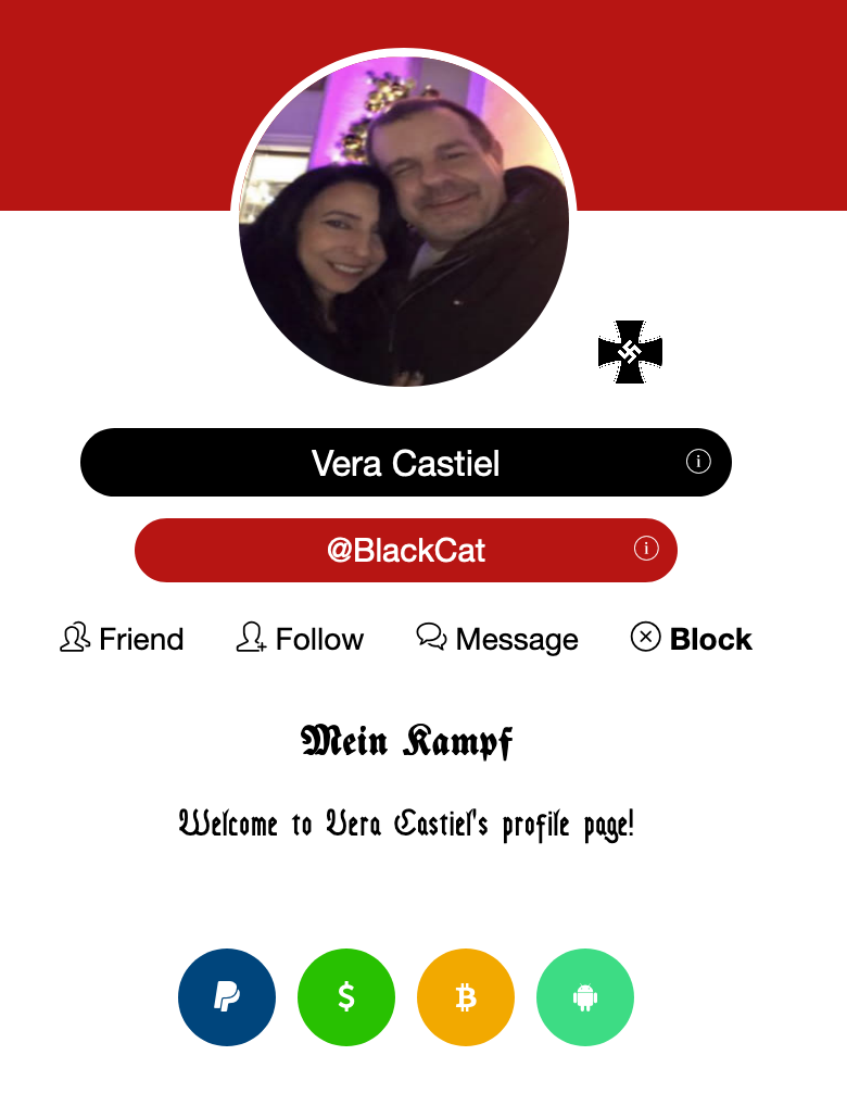 Maholland's girlfriend "Vera Castiel" has a Fuhrernet profile too.