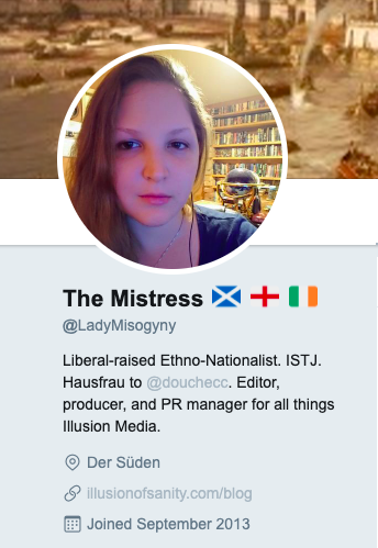 Previous Twitter account of Afton Hardin as "@LadyMisogyny."