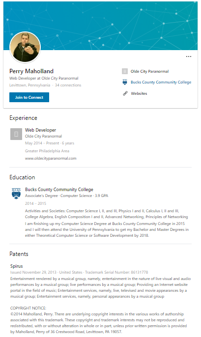 Perry Maholland Jr's LinkedIn profile.