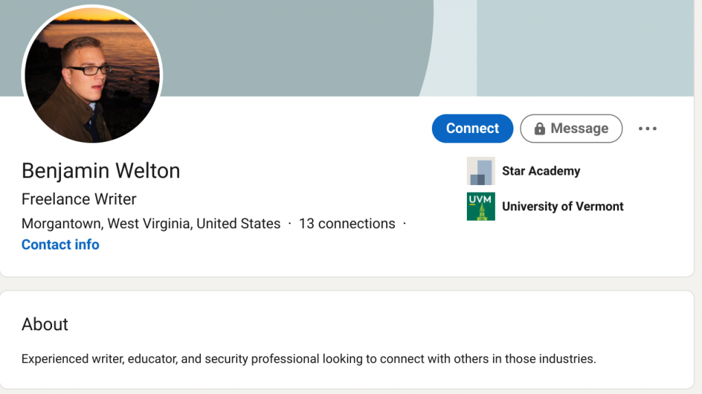 Benjamin Welton's public LinkedIn profile.