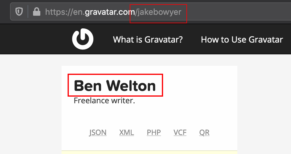 The URL says "jakebowyer"; the page says "Ben Welton" 