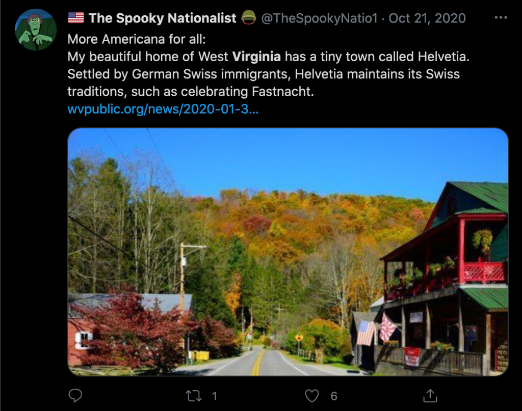 "The Spooky Nationalist" claimed to be from West Virginia, as did Benjamin Welton.