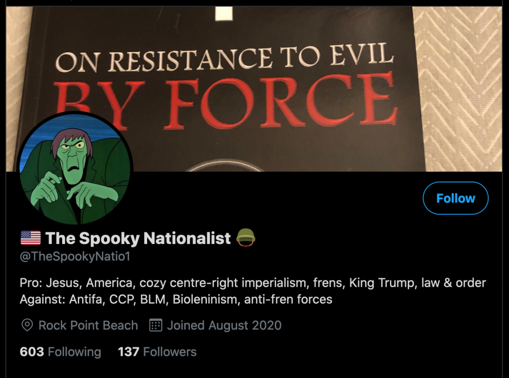 Screenshot of "The Spooky Nationalist"'s Twitter account.
