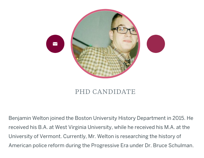 Screenshot of Benjamin Welton's Boston University public profile page.