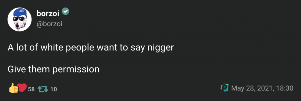 "A lot of white people want to say n_gger; Give them permission" [https://archive.is/NV9Ci]