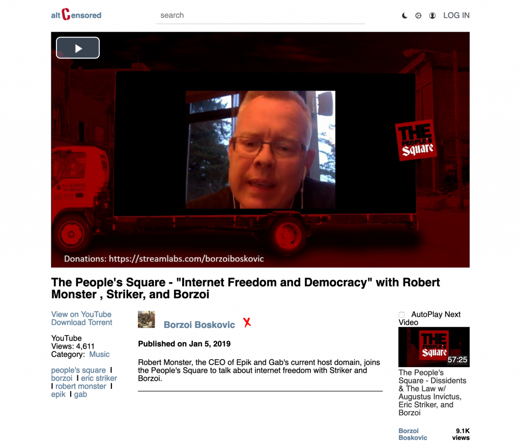 Episode of "The People's Square." Robert Monster, CEO of Nazi-friendly domain name registrar Epik makes a guest appearance 