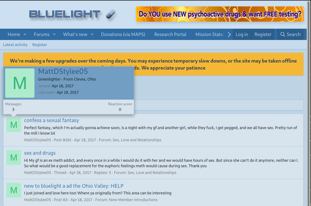 Screenshot of a post by Distler on bluelight.org.