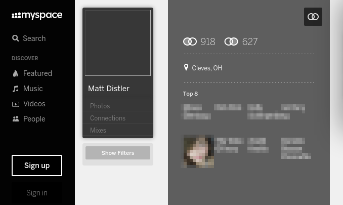 Matthew Marvin Distler's Myspace profile as it currently looks.