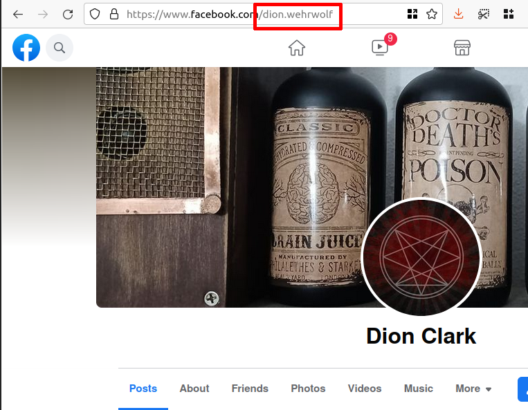 Dion Clark set the vanity URL of his Facebook page as "dion.wehrwolf."
