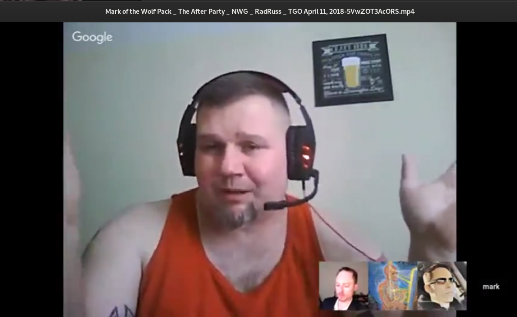Mark Davis, wearing his favourite red tank top, on the neo-Nazi podcast The After Party, who are closely affiliated with the White Art Collective, as noted in a previous article on "Mama P."