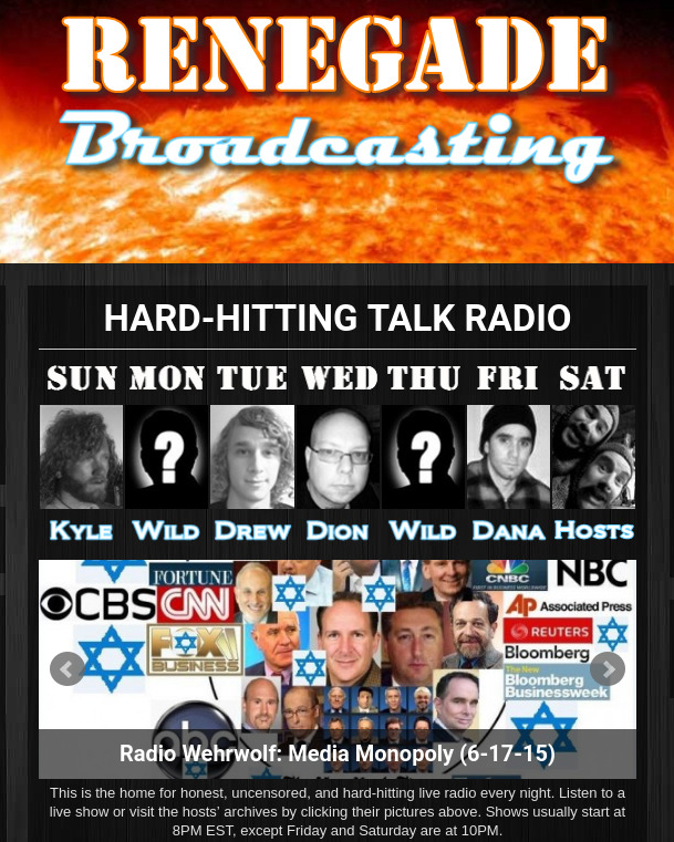 Dion Clark is visible in the center image (labeled "Dion") in this archived view of the Renegade Broadcasting website.