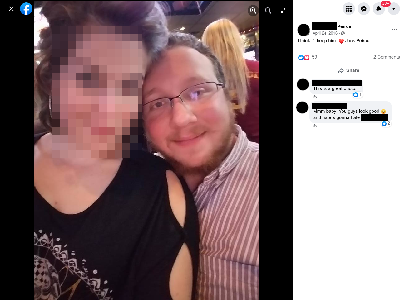 Facebook photo of Allison R. Peirce IV with now-wife. They have been together since at least 2016.