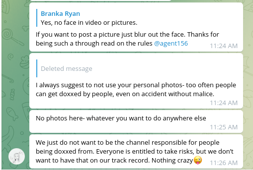 "We just do not want to be the channel responsible for people being doxxed from," posted one of the chat's administrators.