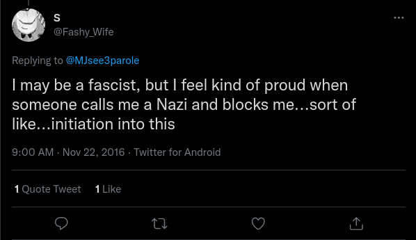 Tweet from Sharon Kilbourne: Sharon Kilbourne is "proud" to be called a Nazi.