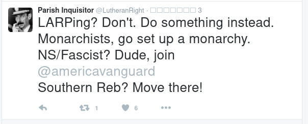 Another recruitment tweet by "SuperLutheran"/"LutheranRight" for Vanguard America. 
