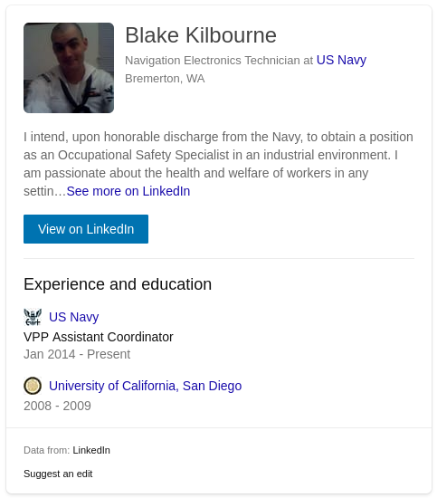 Early photo of Blake Kilbourne on his LinkedIn page.