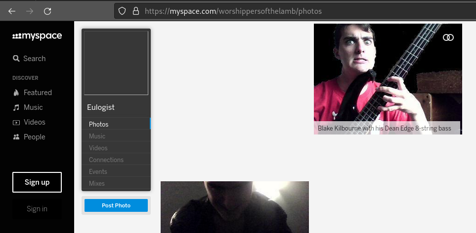 A screenshot of Kilbourne's Myspace page.