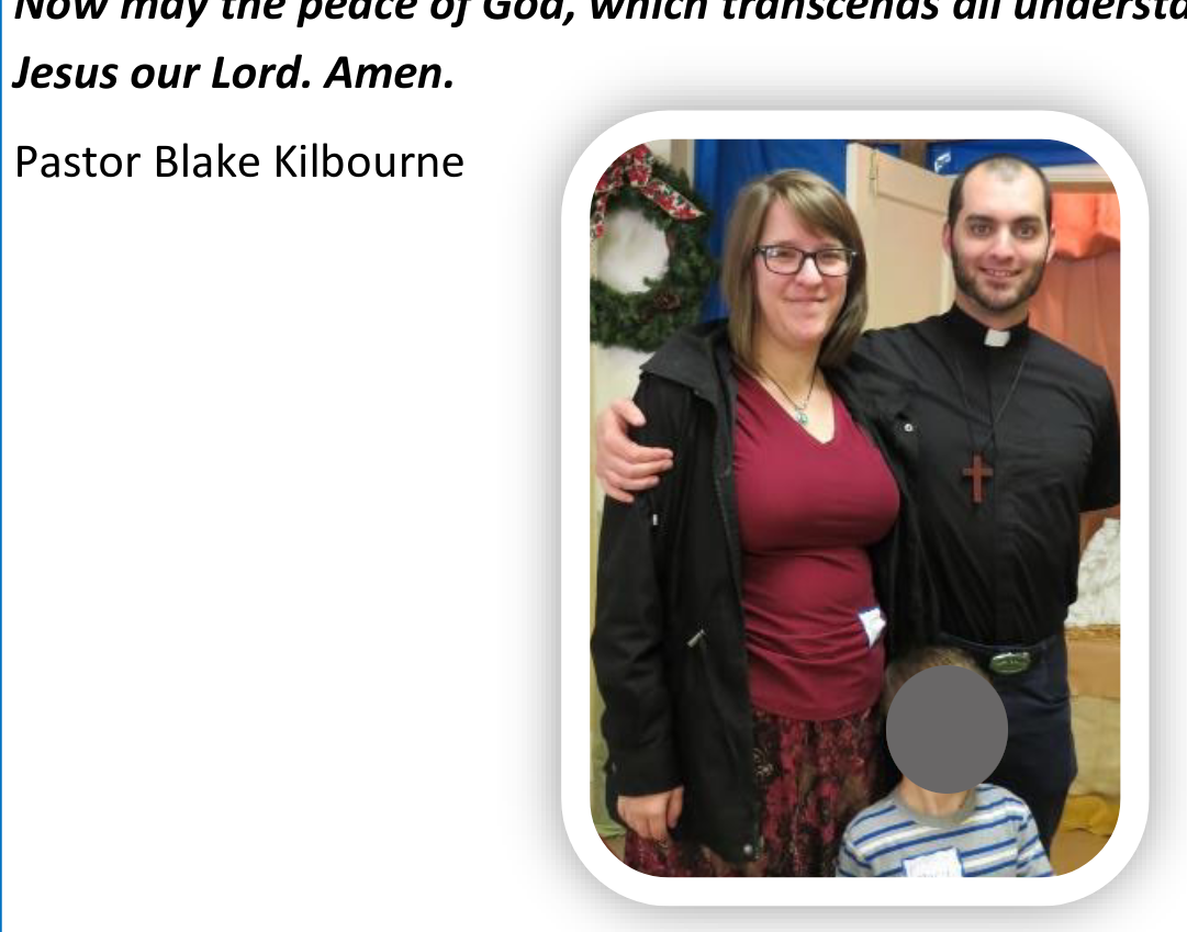 Blake Kilbourne with his wife Sharon and child (redacted) as they appear in a church newsletter.