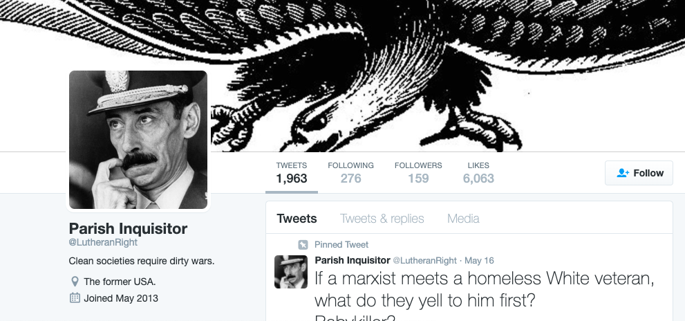 Screenshot of the "@LutheranRight" Twitter account as seen on The Wayback Machine.