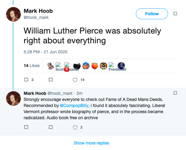 "Mitch Hoob" was a devotee of American neo-Nazi William Pierce.
