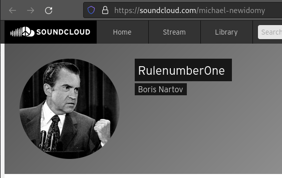 The username "Rulenumber0ne" was again associated with "MIchael Newidomy" on Soundcloud.