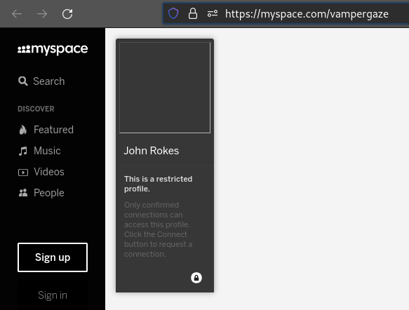 A "vampergaze" Myspace profile associated with the name "John Rokes."