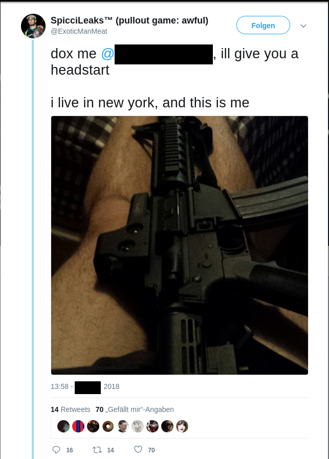 "Spicci" posted a threatening photo with a rifle.