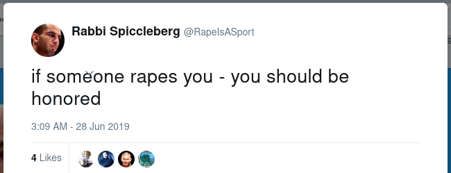 "Spicci" promoting rape on Twitter.