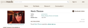 Brice-Swope's Goodreads profile, using the pen name "Marie Thomas."