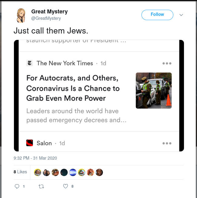 Just one of the many antisemitic, racist and anti LGBTQ+ Twitter posts by Melissa Brice-Swope.
