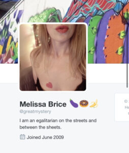 Brice-Swope also used the handle "@greatmystery" in an earlier Twitter account, but with her actual name as a display name.