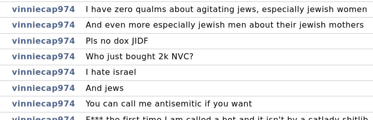 "You can all me antisemitic if you want" writes Vincent Cucchiara in an internet chat room.