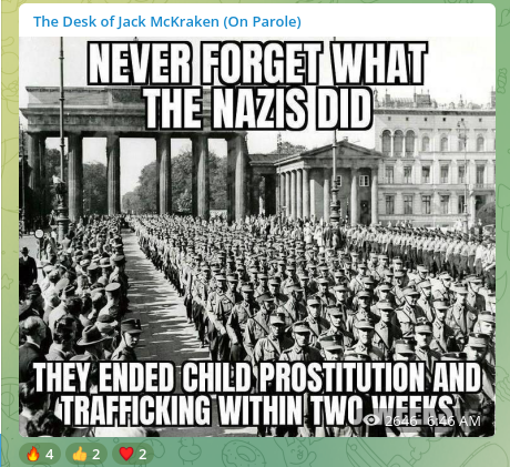 A pro-Nazi post by "Jack McKraken" on Telegram.