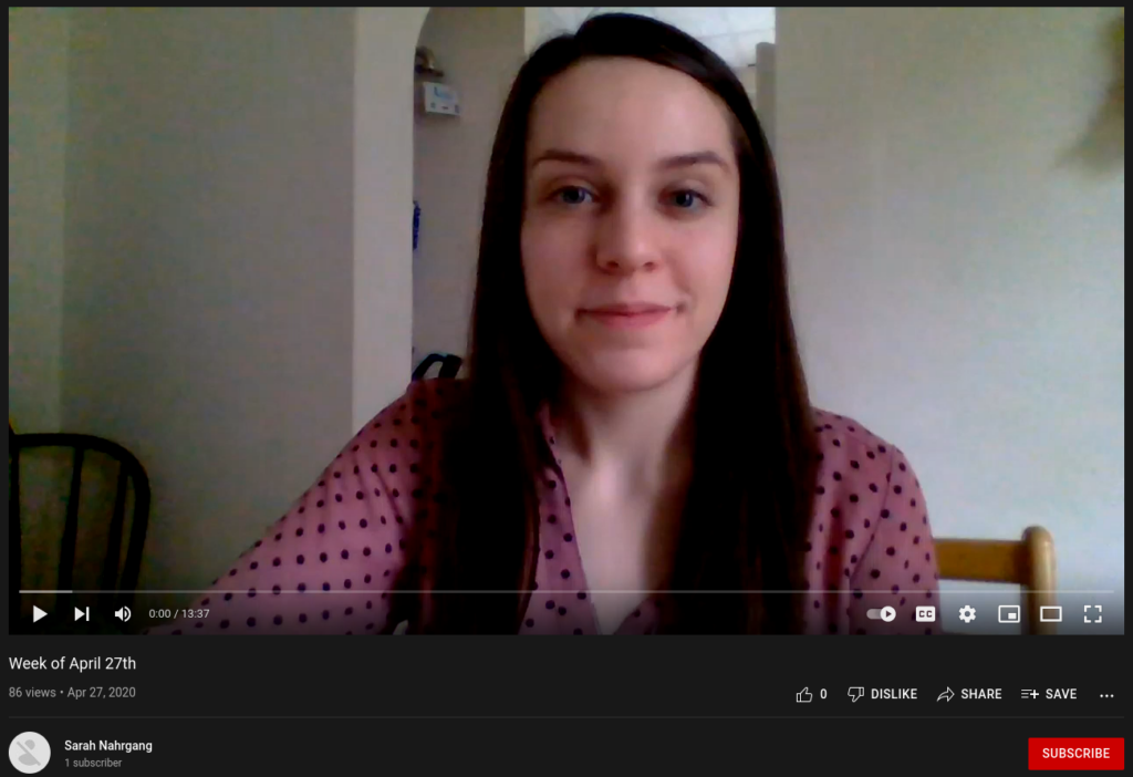 Sarah Nahrgang in a video lesson to her students on her Youtube page 