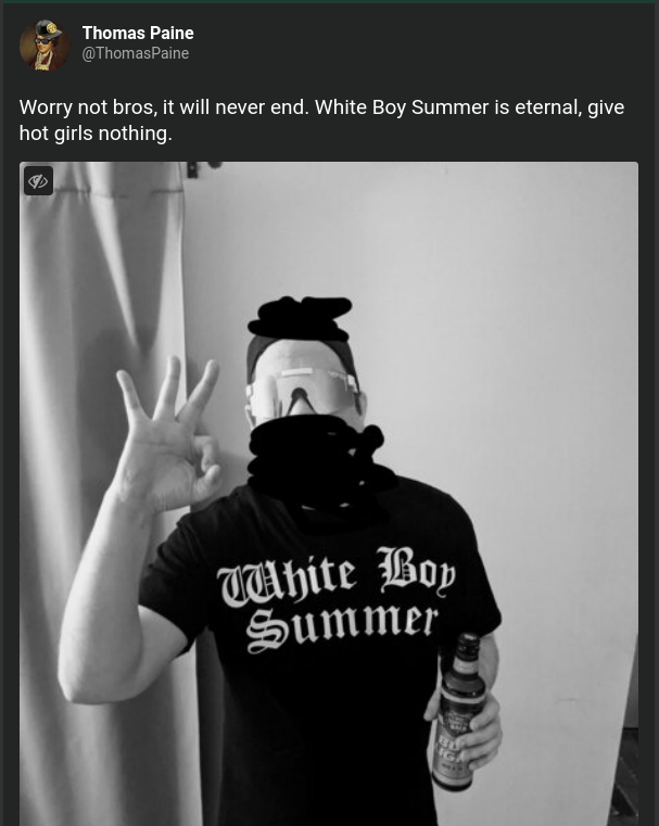 Parker using the racist "White Boy Summer" meme on Poast.