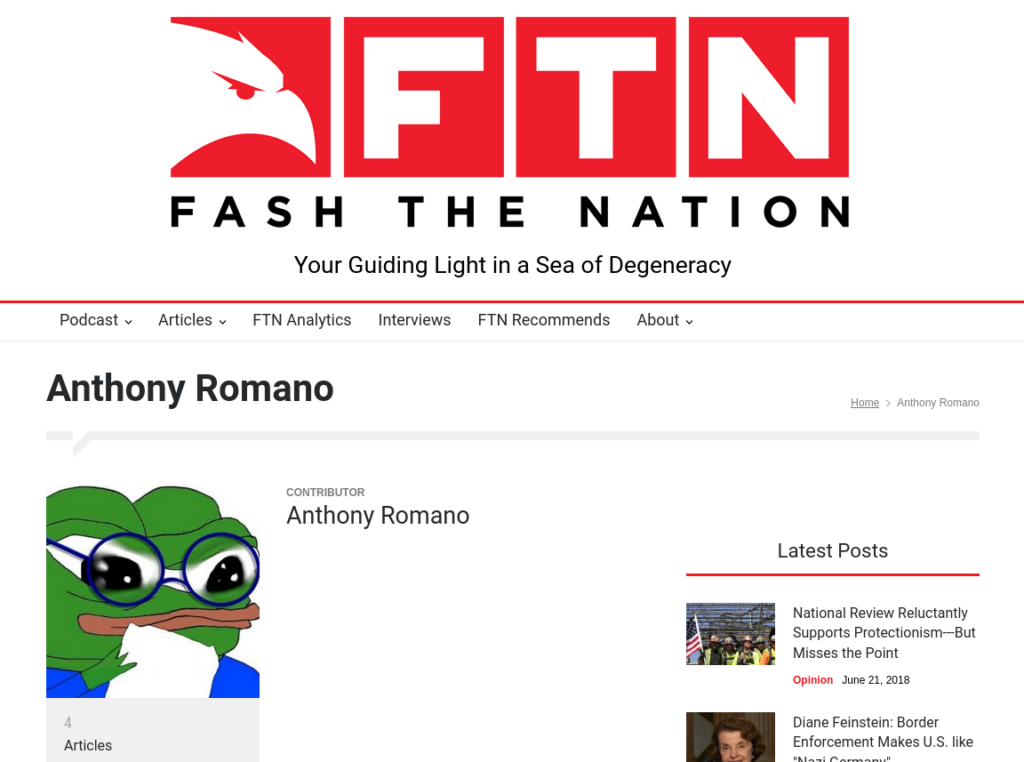 Vincent Cucchiara also contributed to "Fash The Nation" as "Anthony Romano."