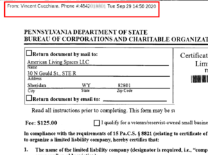 The Greenville house was owned by a PA LLC, owned by a WY LLC. However, the documents filed with the Pennsylvania Secretary of State indicated they were submitted by a local person named Vincent Cucchiara.