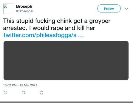 Brody again makes a rape threat, but also throws in a racial slur.