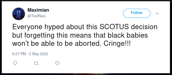 A racist post by Brody referring to the SCOTUS anti-abortion ruling