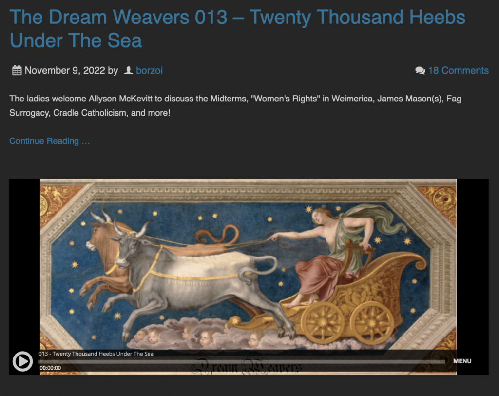 Episode synopsis "The Dream Weavers" podcast hosted by Murgo and Rachel Carter/Allen.