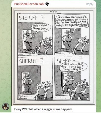 "Gordon Kahl" misappropriates a Far Side cartoon for racist chuckles.