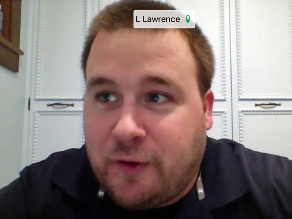 Logan Lawrence, appearing a video call with his lodge.