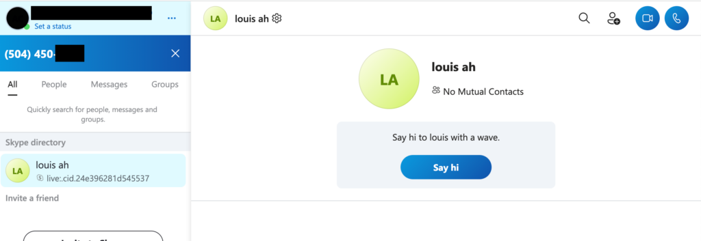 Freeman Matthews III identified as "louis ah" from his Skype profile and verified phone number.