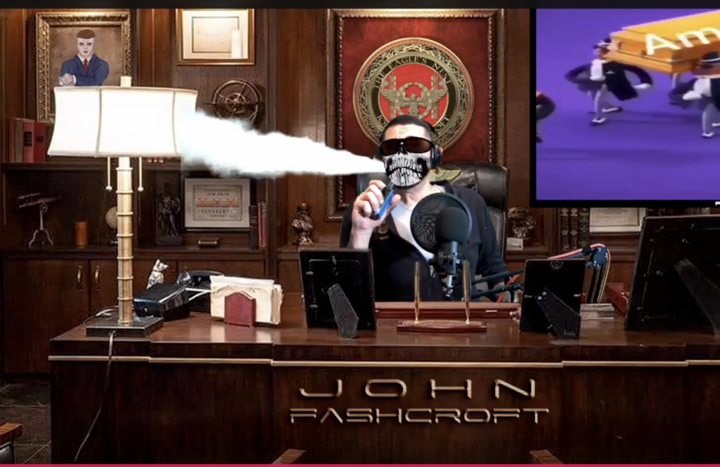 "John Fashcroft" vaping on the YouTube version of his neo-Nazi podcast/stream.